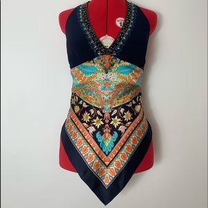 Caché Beaded Silk Halter Top in Size Small